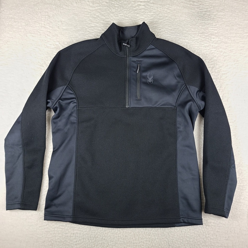Spyder Sweater Mens 2XL XXL Black Quarter Zip Heavy Winter Polyester